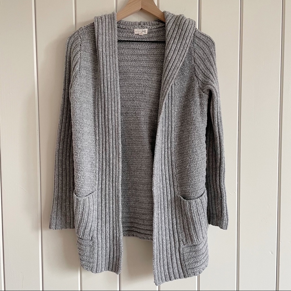 Maison Jules Hooded Gray Cardigan with Pockets